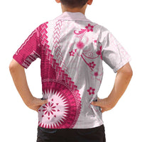 Bula Fiji Family Matching Off Shoulder Maxi Dress and Hawaiian Shirt Pink Plumeria Masi Tapa Pattern - Polynesian Pride