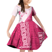 Bula Fiji Family Matching Off Shoulder Short Dress and Hawaiian Shirt Pink Plumeria Masi Tapa Pattern - Polynesian Pride