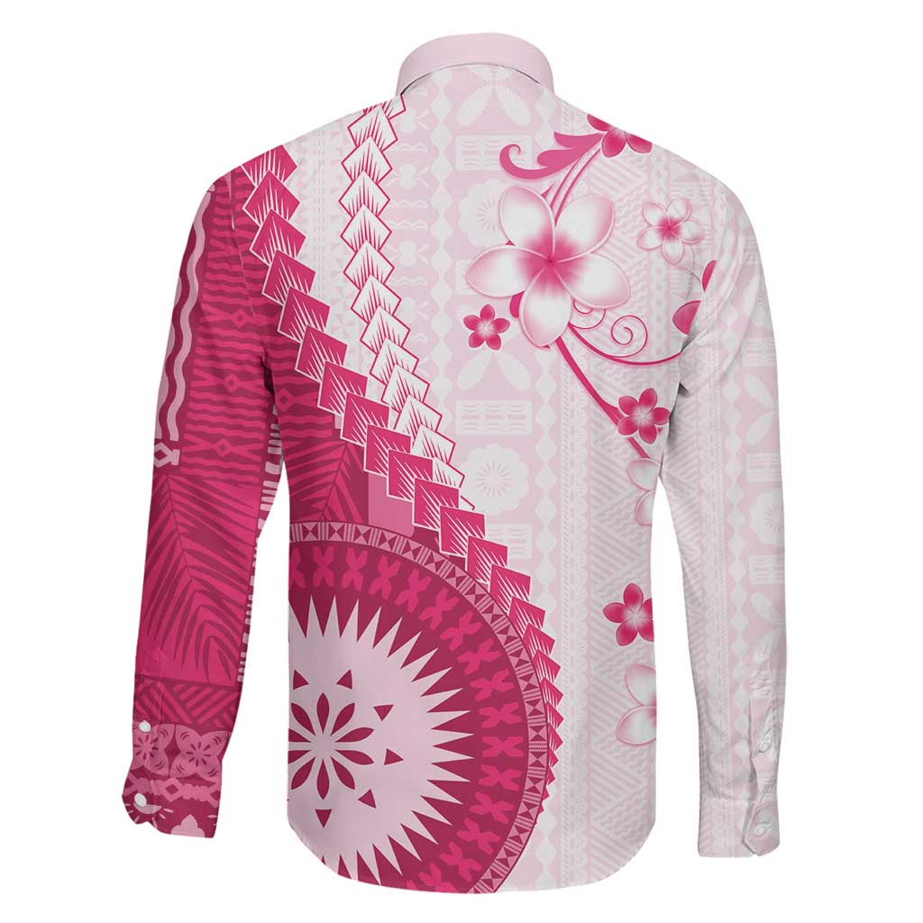 Bula Fiji Family Matching Puletasi and Hawaiian Shirt Pink Plumeria Masi Tapa Pattern LT05 - Polynesian Pride