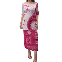 Bula Fiji Family Matching Puletasi and Hawaiian Shirt Pink Plumeria Masi Tapa Pattern LT05 Mom's Dress Pink - Polynesian Pride