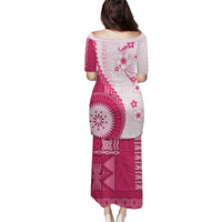 Bula Fiji Family Matching Puletasi and Hawaiian Shirt Pink Plumeria Masi Tapa Pattern LT05 - Polynesian Pride