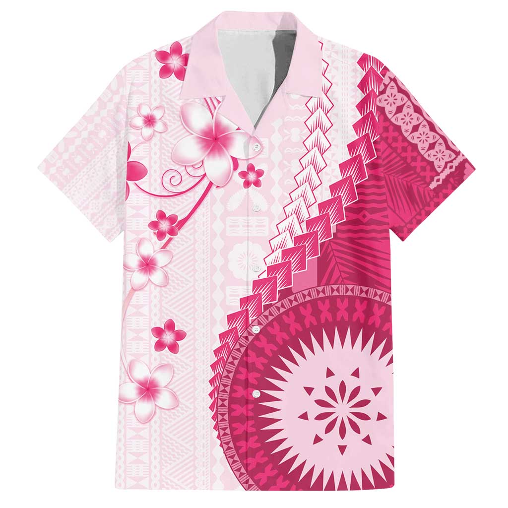 Bula Fiji Family Matching Tank Maxi Dress and Hawaiian Shirt Pink Plumeria Masi Tapa Pattern - Polynesian Pride
