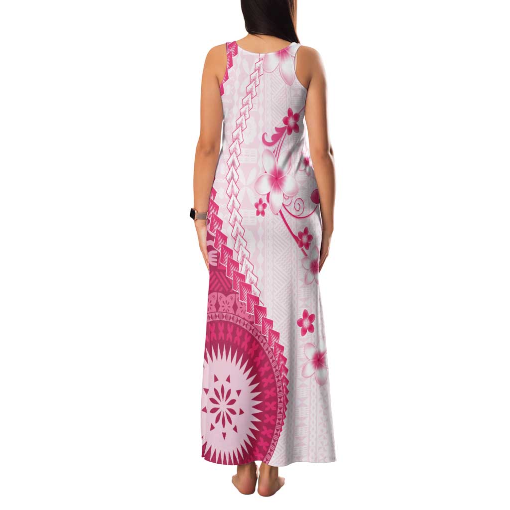 Bula Fiji Family Matching Tank Maxi Dress and Hawaiian Shirt Pink Plumeria Masi Tapa Pattern - Polynesian Pride