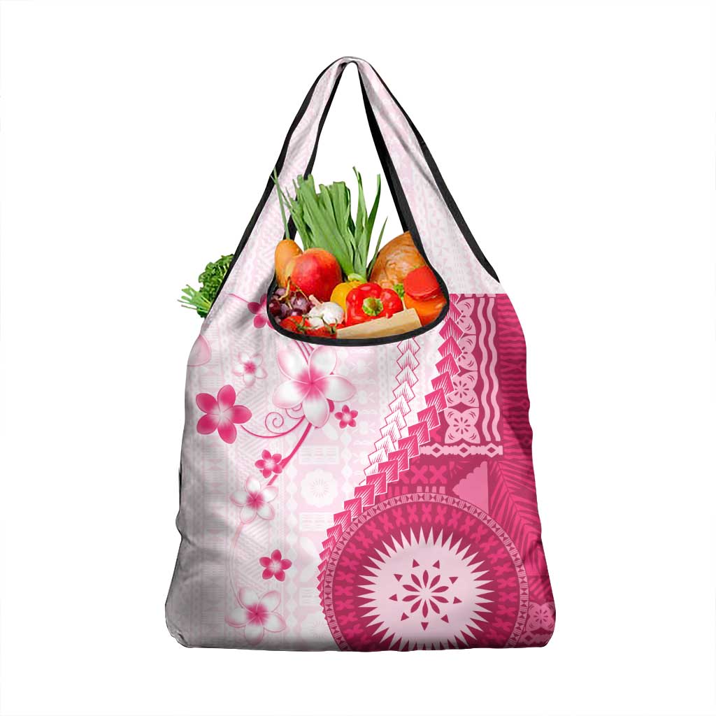 Bula Fiji Grocery Bag Pink Plumeria Masi Tapa Pattern LT05 1-pack One Size Pink - Polynesian Pride