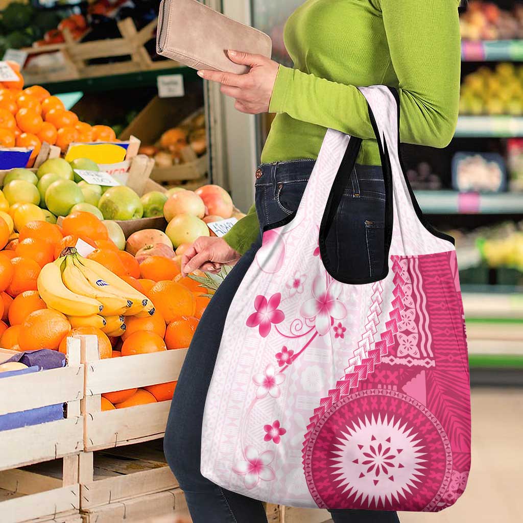 Bula Fiji Grocery Bag Pink Plumeria Masi Tapa Pattern LT05 - Polynesian Pride