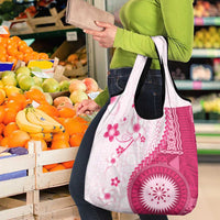 Bula Fiji Grocery Bag Pink Plumeria Masi Tapa Pattern LT05 - Polynesian Pride