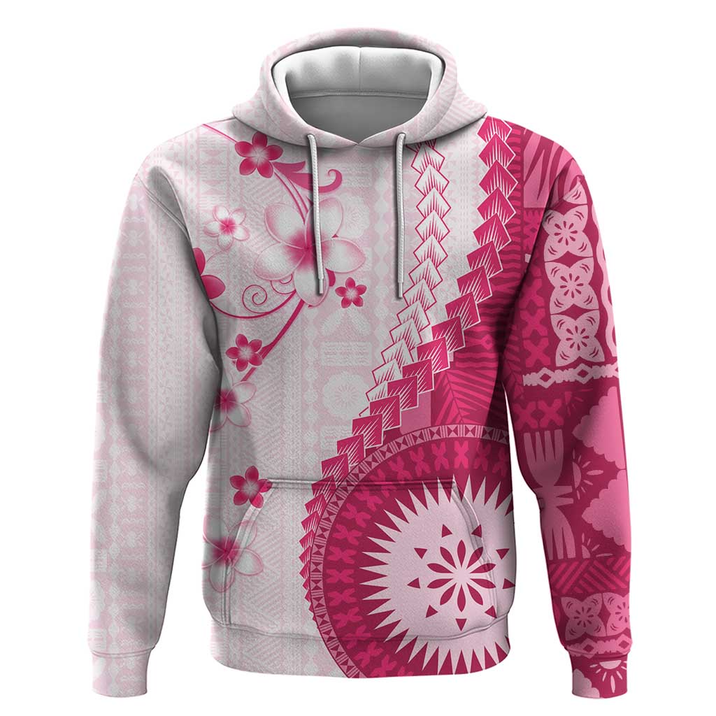 Bula Fiji Hoodie Pink Plumeria Masi Tapa Pattern LT05 Pullover Hoodie Pink - Polynesian Pride