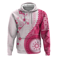 Bula Fiji Hoodie Pink Plumeria Masi Tapa Pattern LT05 Pullover Hoodie Pink - Polynesian Pride