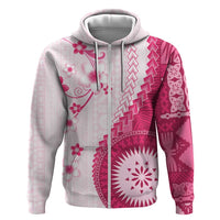 Bula Fiji Hoodie Pink Plumeria Masi Tapa Pattern LT05 Zip Hoodie Pink - Polynesian Pride