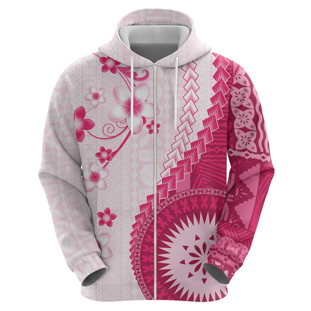 Bula Fiji Hoodie Pink Plumeria Masi Tapa Pattern LT05 - Polynesian Pride