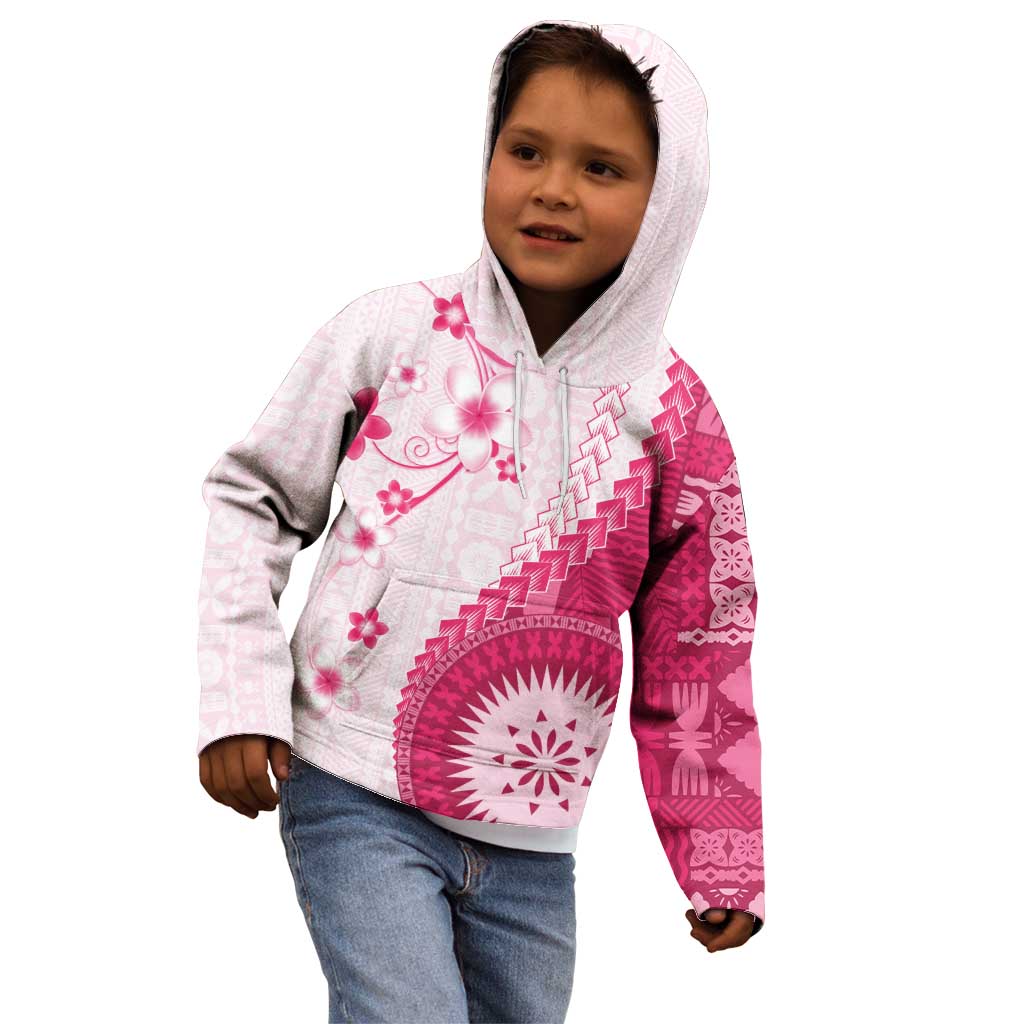 Bula Fiji Kid Hoodie Pink Plumeria Masi Tapa Pattern - Polynesian Pride