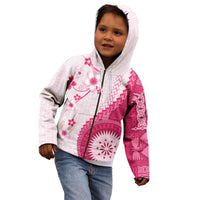 Bula Fiji Kid Hoodie Pink Plumeria Masi Tapa Pattern - Polynesian Pride