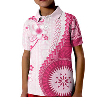 Bula Fiji Kid Polo Shirt Pink Plumeria Masi Tapa Pattern - Polynesian Pride