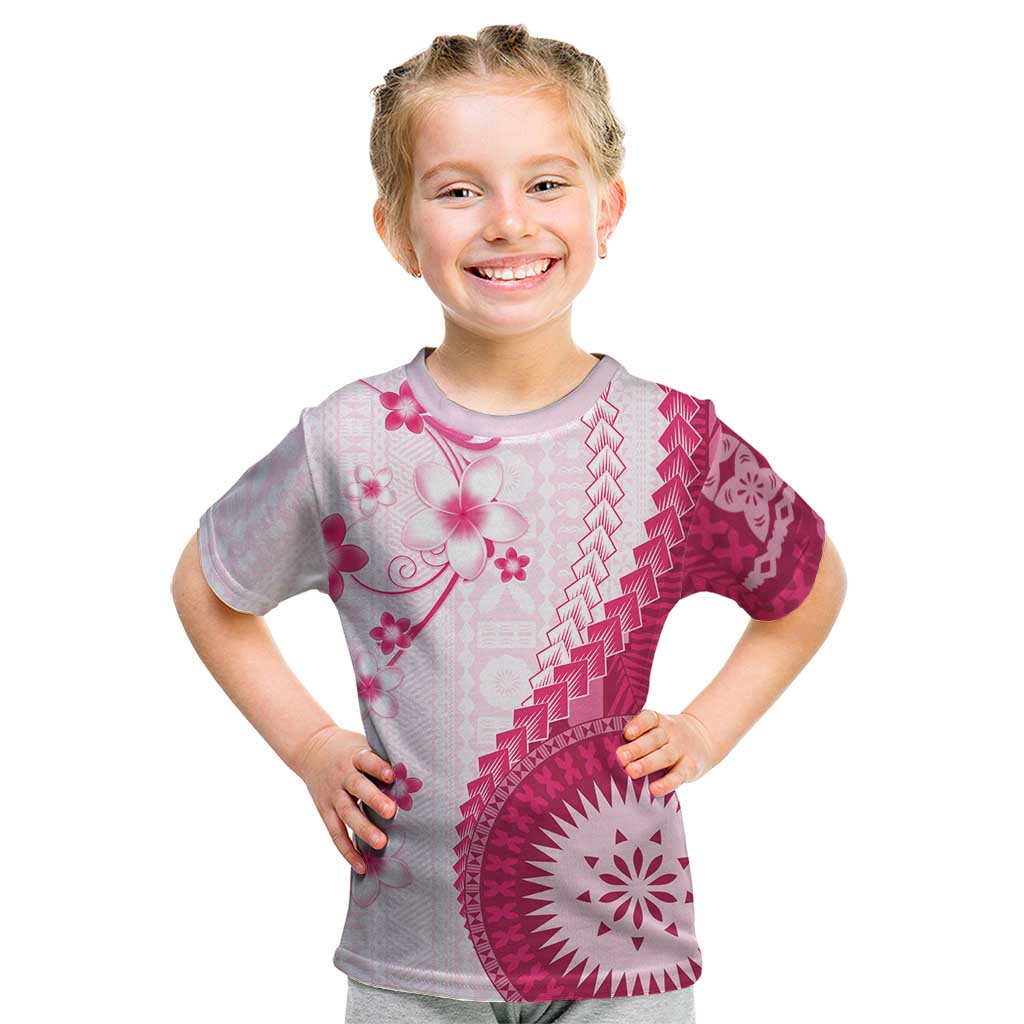 Bula Fiji Kid T Shirt Pink Plumeria Masi Tapa Pattern LT05 Pink - Polynesian Pride
