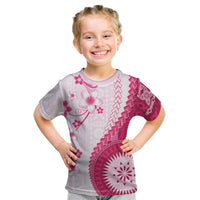 Bula Fiji Kid T Shirt Pink Plumeria Masi Tapa Pattern LT05 Pink - Polynesian Pride