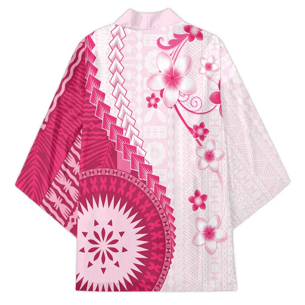 Bula Fiji Kimono Pink Plumeria Masi Tapa Pattern LT05 - Polynesian Pride