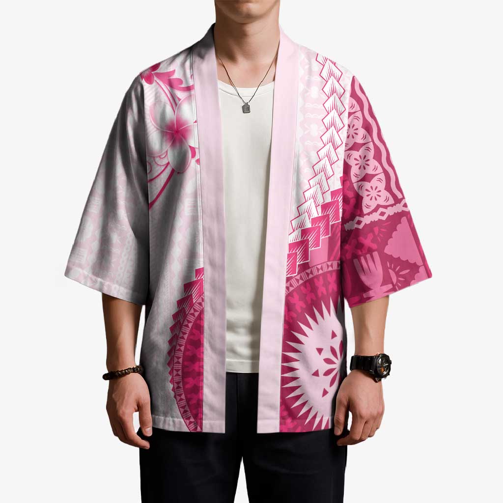 Bula Fiji Kimono Pink Plumeria Masi Tapa Pattern LT05 - Polynesian Pride