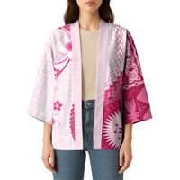 Bula Fiji Kimono Pink Plumeria Masi Tapa Pattern LT05 - Polynesian Pride