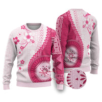 Bula Fiji Ugly Christmas Sweater Pink Plumeria Masi Tapa Pattern LT05 Pink - Polynesian Pride