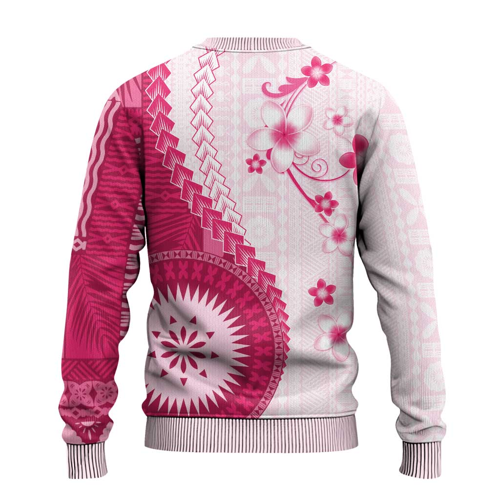 Bula Fiji Ugly Christmas Sweater Pink Plumeria Masi Tapa Pattern LT05 - Polynesian Pride
