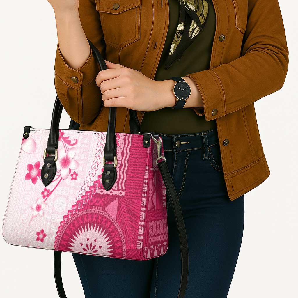 Bula Fiji Leather Bag Pink Plumeria Masi Tapa Pattern LT05 - Polynesian Pride