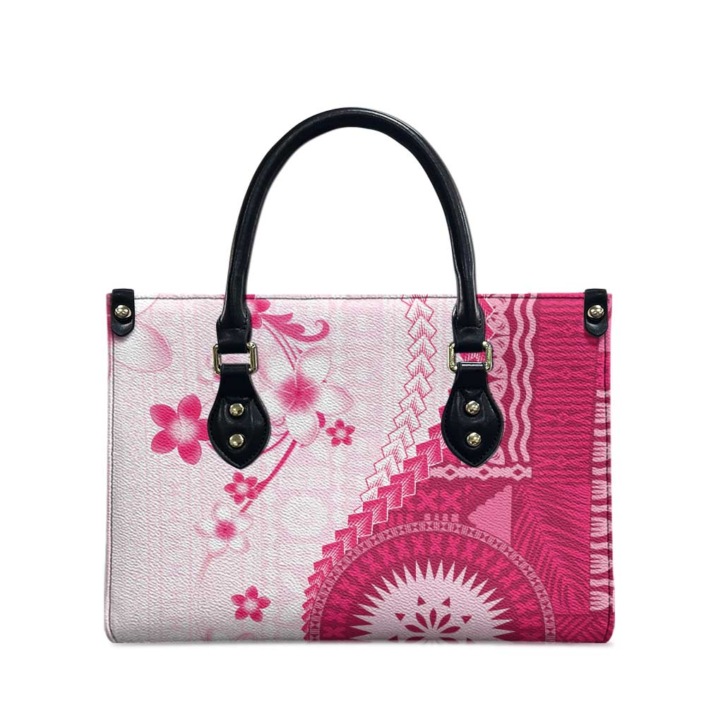 Bula Fiji Leather Bag Pink Plumeria Masi Tapa Pattern LT05 - Polynesian Pride