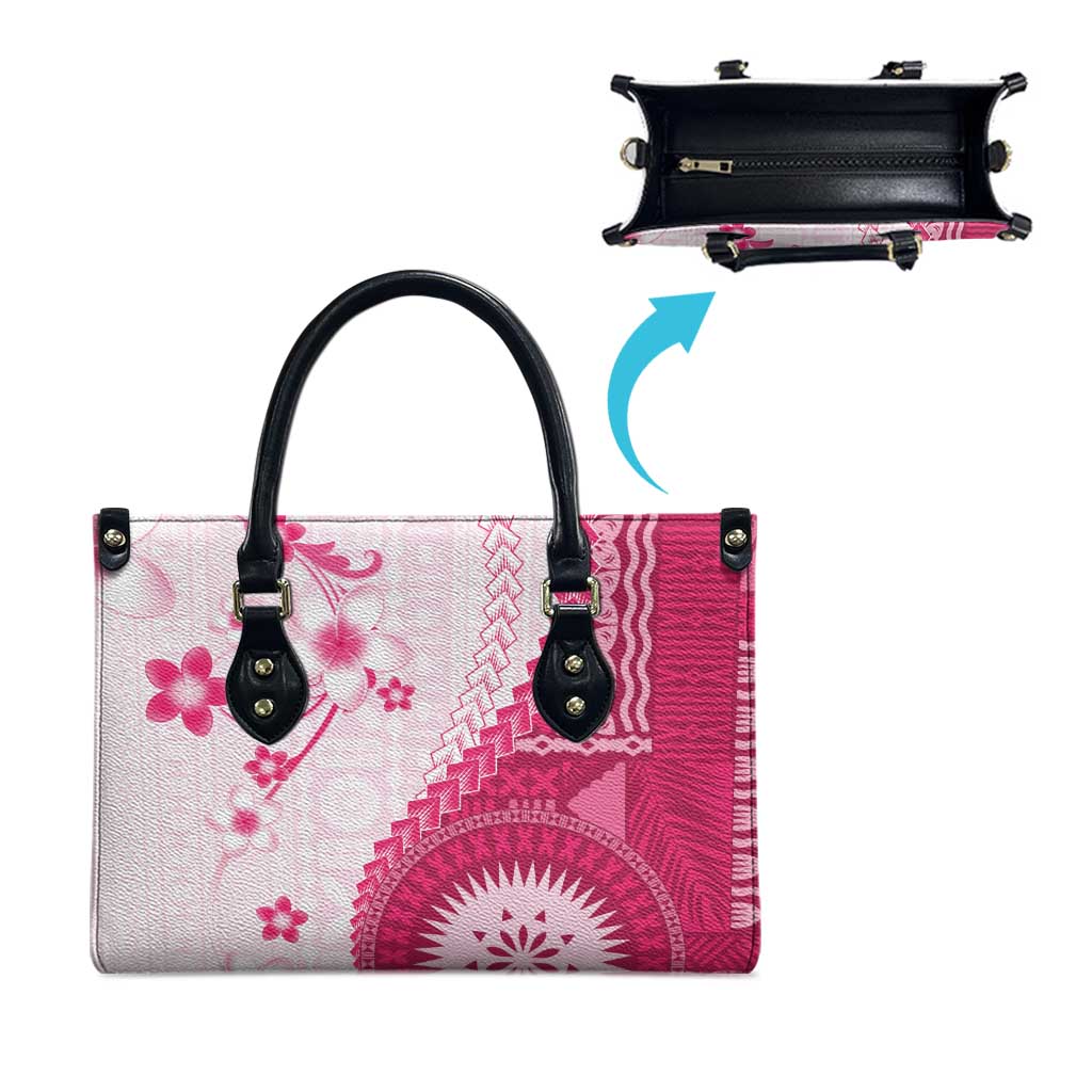 Bula Fiji Leather Bag Pink Plumeria Masi Tapa Pattern LT05 - Polynesian Pride