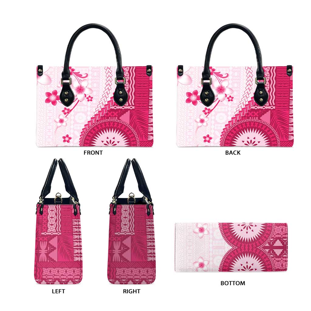 Bula Fiji Leather Bag Pink Plumeria Masi Tapa Pattern LT05 - Polynesian Pride