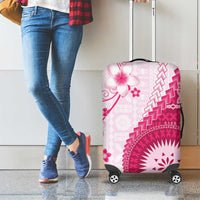 Bula Fiji Luggage Cover Pink Plumeria Masi Tapa Pattern LT05 - Polynesian Pride