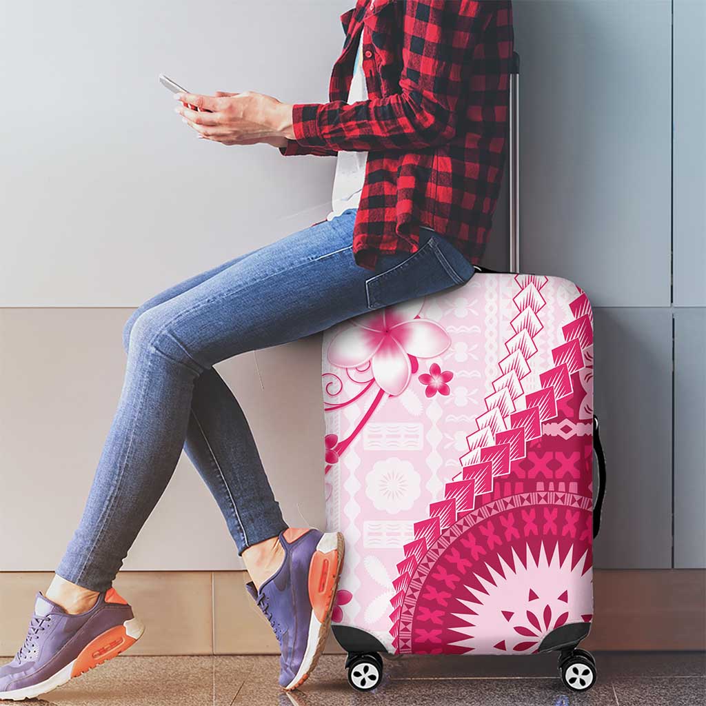 Bula Fiji Luggage Cover Pink Plumeria Masi Tapa Pattern LT05 - Polynesian Pride