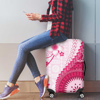 Bula Fiji Luggage Cover Pink Plumeria Masi Tapa Pattern LT05 - Polynesian Pride