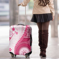Bula Fiji Luggage Cover Pink Plumeria Masi Tapa Pattern LT05 - Polynesian Pride