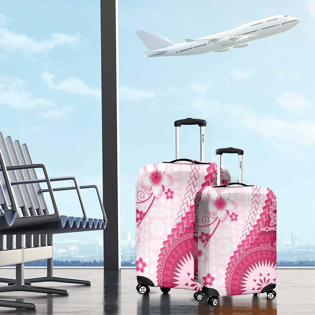 Bula Fiji Luggage Cover Pink Plumeria Masi Tapa Pattern LT05 - Polynesian Pride