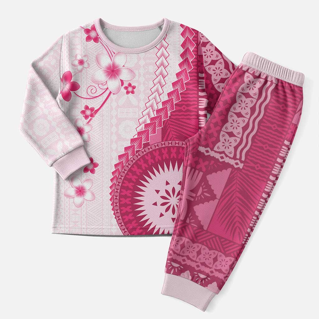 Bula Fiji Christmas Pajama Set Pink Plumeria Masi Tapa Pattern LT05 Men Pink - Polynesian Pride