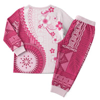 Bula Fiji Christmas Pajama Set Pink Plumeria Masi Tapa Pattern LT05 - Polynesian Pride