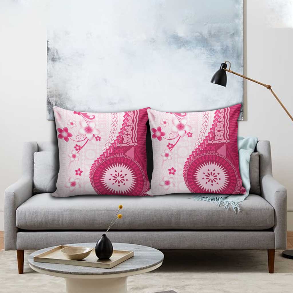 Bula Fiji Pillow Cover Pink Plumeria Masi Tapa Pattern LT05 - Polynesian Pride