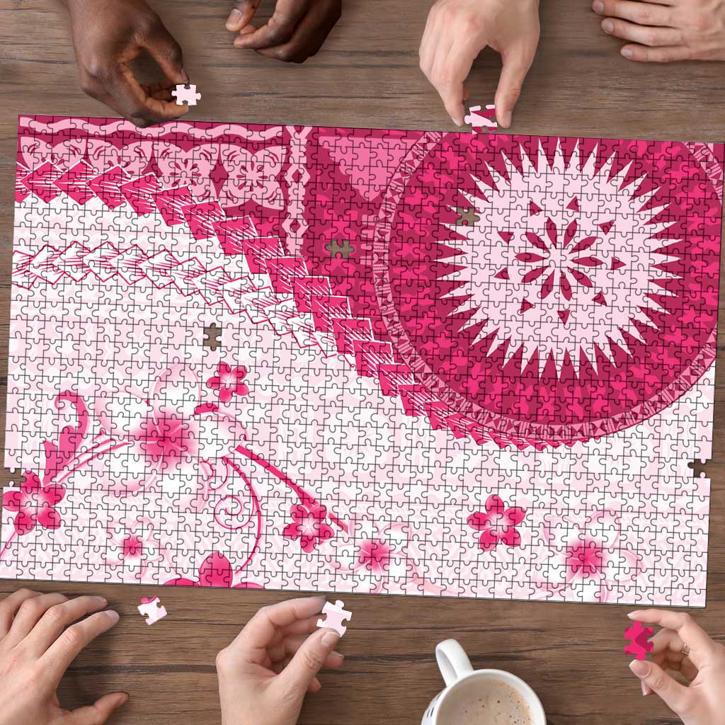 Bula Fiji Puzzle Pink Plumeria Masi Tapa Pattern LT05 - Polynesian Pride