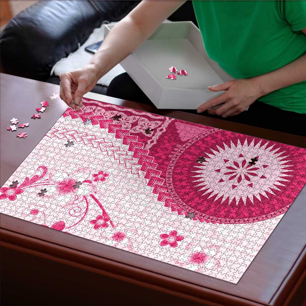 Bula Fiji Puzzle Pink Plumeria Masi Tapa Pattern LT05 - Polynesian Pride