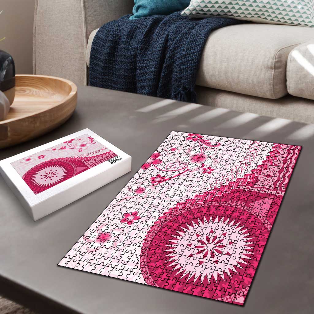 Bula Fiji Puzzle Pink Plumeria Masi Tapa Pattern LT05 - Polynesian Pride