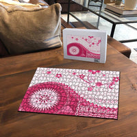 Bula Fiji Puzzle Pink Plumeria Masi Tapa Pattern LT05 - Polynesian Pride