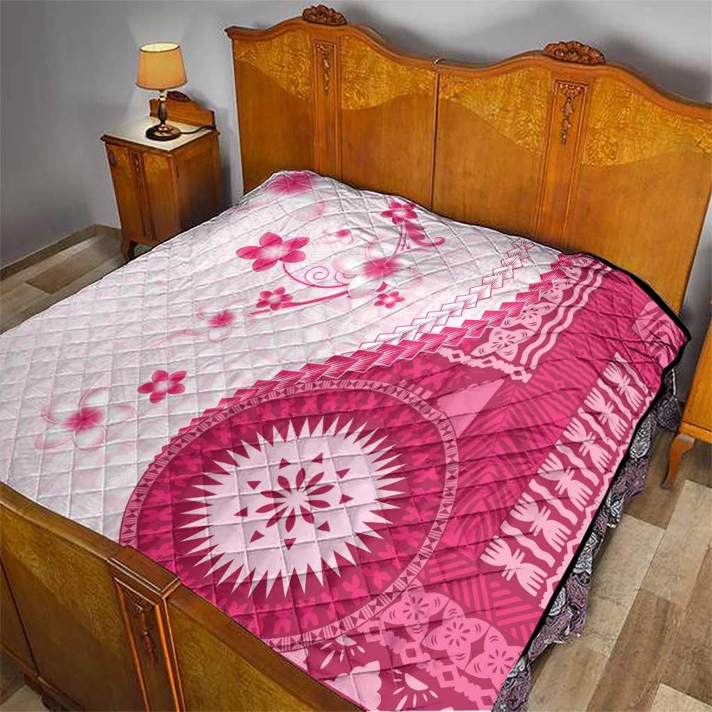 Bula Fiji Quilt Pink Plumeria Masi Tapa Pattern LT05 - Polynesian Pride