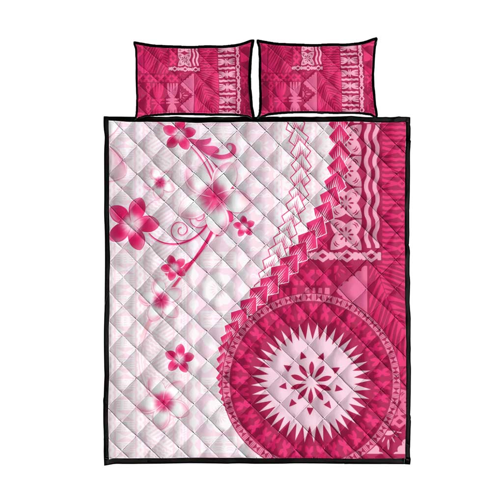 Bula Fiji Quilt Bed Set Pink Plumeria Masi Tapa Pattern LT05 - Polynesian Pride