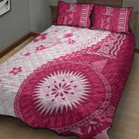 Bula Fiji Quilt Bed Set Pink Plumeria Masi Tapa Pattern LT05 - Polynesian Pride