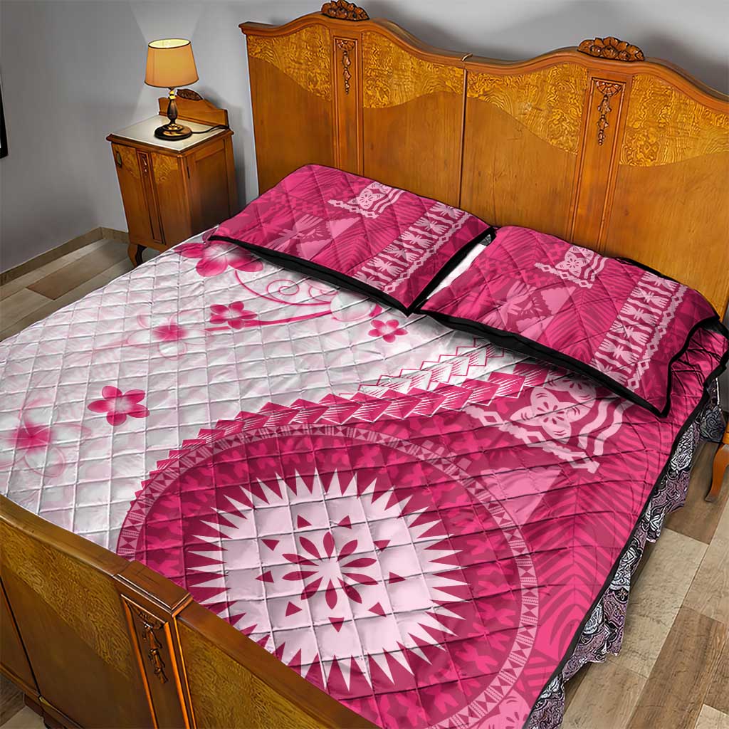 Bula Fiji Quilt Bed Set Pink Plumeria Masi Tapa Pattern LT05 - Polynesian Pride