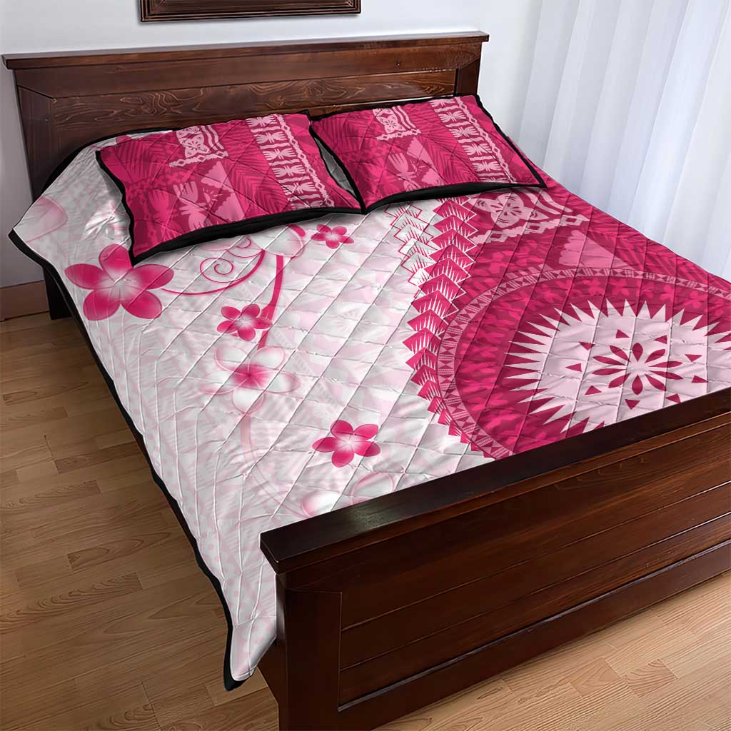 Bula Fiji Quilt Bed Set Pink Plumeria Masi Tapa Pattern LT05 - Polynesian Pride