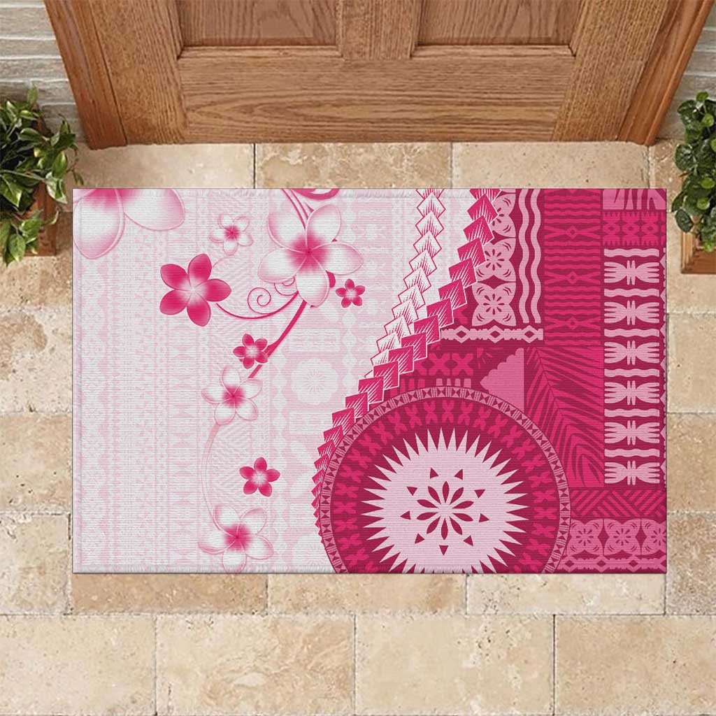 Bula Fiji Rubber Doormat Pink Plumeria Masi Tapa Pattern - Polynesian Pride
