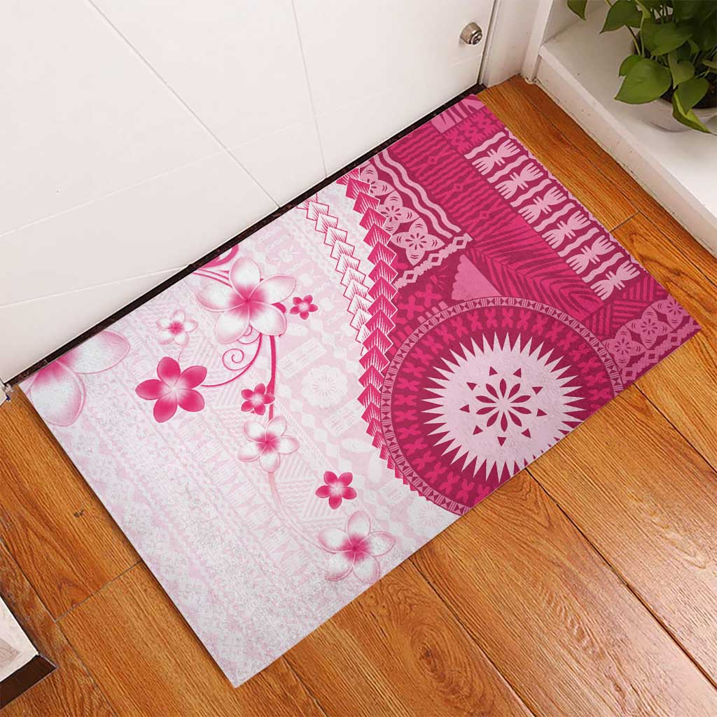 Bula Fiji Rubber Doormat Pink Plumeria Masi Tapa Pattern - Polynesian Pride