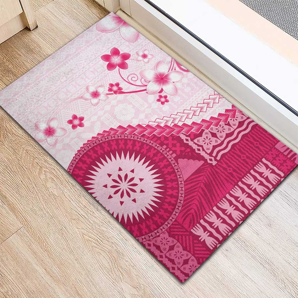 Bula Fiji Rubber Doormat Pink Plumeria Masi Tapa Pattern - Polynesian Pride