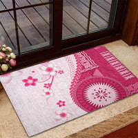 Bula Fiji Rubber Doormat Pink Plumeria Masi Tapa Pattern - Polynesian Pride