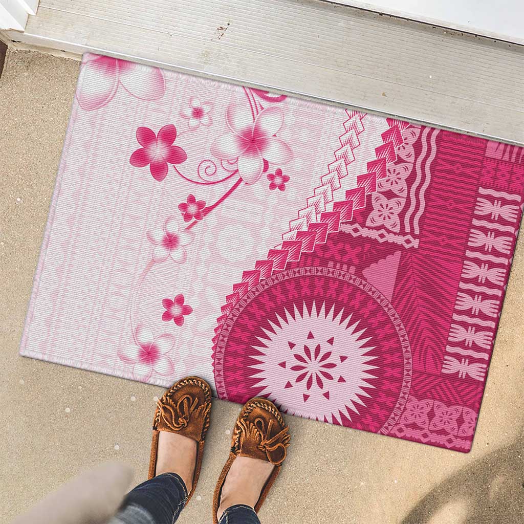 Bula Fiji Rubber Doormat Pink Plumeria Masi Tapa Pattern - Polynesian Pride